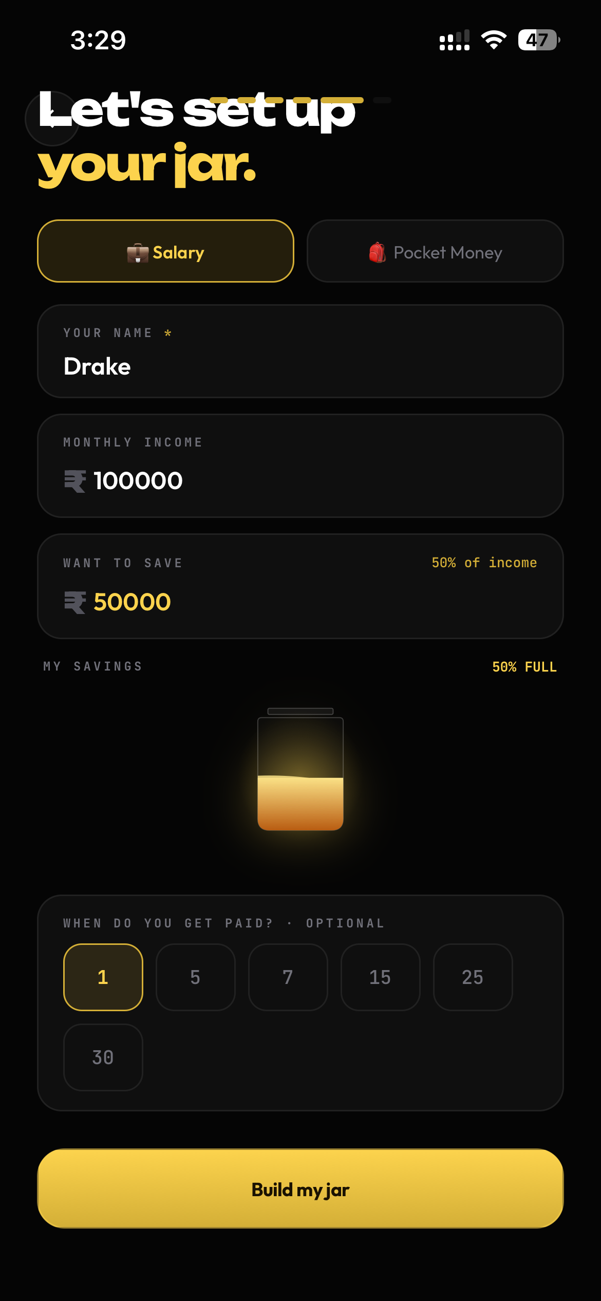 FinanceOS — Setup screen